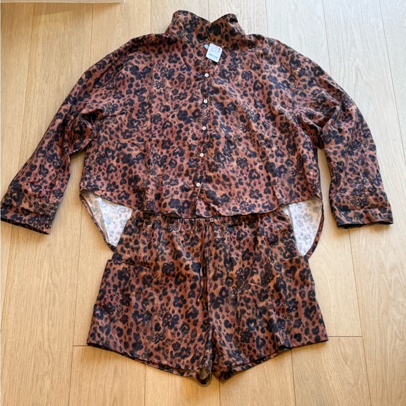 Free People Intimately Leopard Lounge Set NWT – Button Shirt + Shorts | XL - Picture 7 of 11